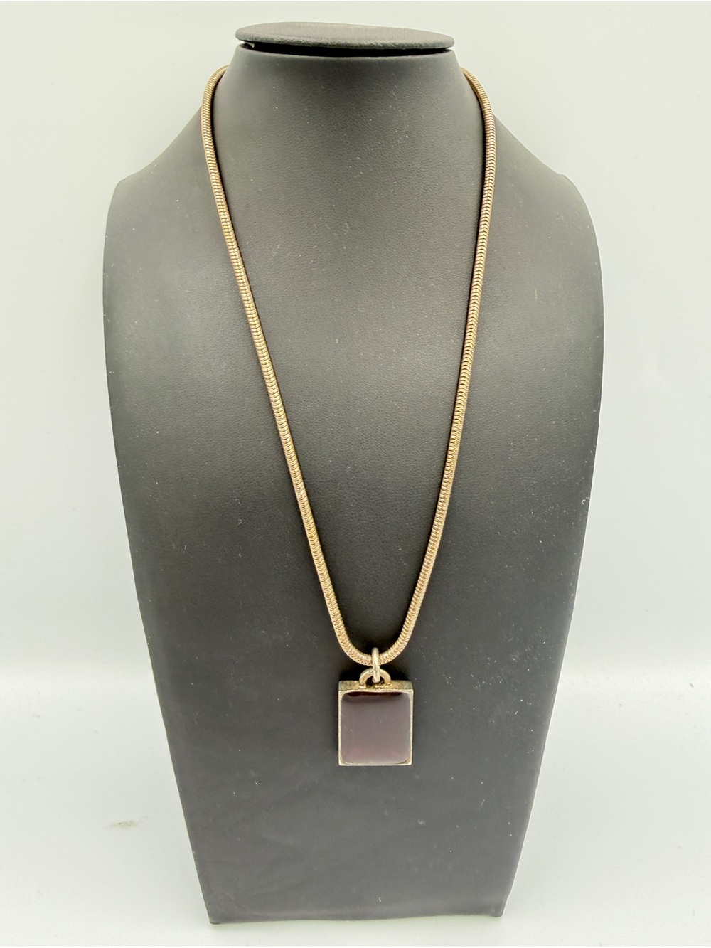 Minimalist Brown Square Pendant Necklace with Gold-Tone Chain